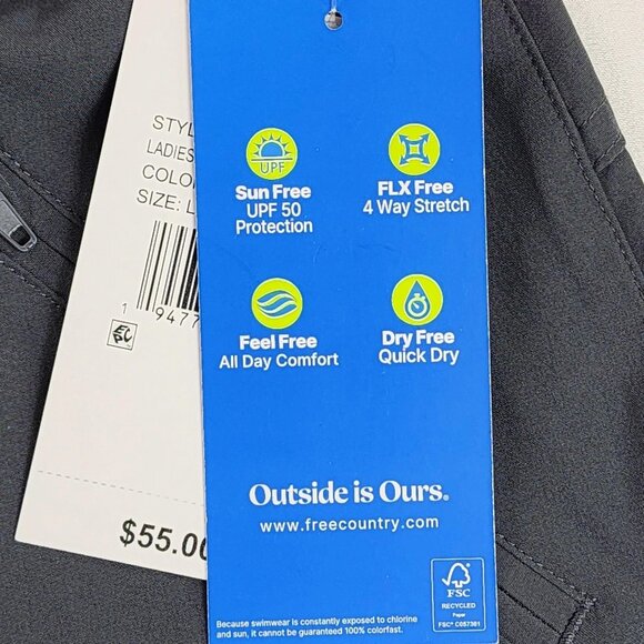 Free Country Bermuda Board Shorts Womens Large Shadow Gray Quick Dry UPF 50 Swim - Picture 5 of 11